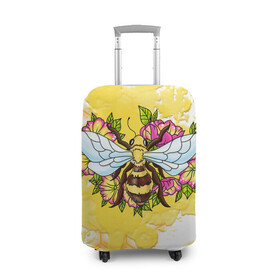 Чехол для чемодана 3D с принтом Пчела в Екатеринбурге, 86% полиэфир, 14% спандекс | двустороннее нанесение принта, прорези для ручек и колес | крылья | мёд | оса | пчела | пчёлы | соты | цветы