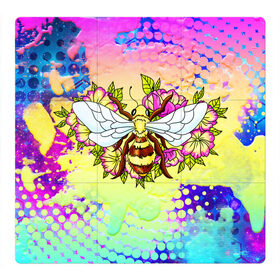 Магнитный плакат 3Х3 с принтом Пчела и цветы в Екатеринбурге, Полимерный материал с магнитным слоем | 9 деталей размером 9*9 см | Тематика изображения на принте: космос | пчела | пчёлка | пчёлы | туманность | цветы