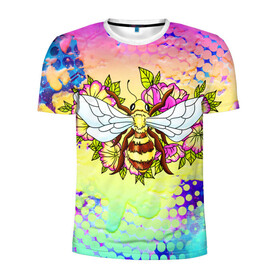 Мужская футболка 3D спортивная с принтом Пчела и цветы в Екатеринбурге, 100% полиэстер с улучшенными характеристиками | приталенный силуэт, круглая горловина, широкие плечи, сужается к линии бедра | космос | пчела | пчёлка | пчёлы | туманность | цветы