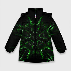 Зимняя куртка для девочек 3D с принтом Зелёное Очарование в Екатеринбурге, ткань верха — 100% полиэстер; подклад — 100% полиэстер, утеплитель — 100% полиэстер. | длина ниже бедра, удлиненная спинка, воротник стойка и отстегивающийся капюшон. Есть боковые карманы с листочкой на кнопках, утяжки по низу изделия и внутренний карман на молнии. 

Предусмотрены светоотражающий принт на спинке, радужный светоотражающий элемент на пуллере молнии и на резинке для утяжки. | abstraction | flower | green | green flower | абстракция | зелёный | зелёный цветок | узоры | цветок
