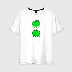 Женская футболка хлопок Oversize с принтом Жаба в Екатеринбурге, 100% хлопок | свободный крой, круглый ворот, спущенный рукав, длина до линии бедер
 | жаба | лягушка | лягушонок | мем | свинка пеппа | тик ток