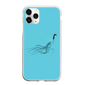 Чехол для iPhone 11 Pro матовый с принтом Тайна Лох-несского чудовища в Екатеринбурге, Силикон |  | арт | море | осьминог | рисунок | синий | шутка