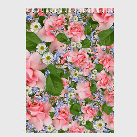 Скетчбук с принтом Цветы в Екатеринбурге, 100% бумага
 | 48 листов, плотность листов — 100 г/м2, плотность картонной обложки — 250 г/м2. Листы скреплены сверху удобной пружинной спиралью | лист | листик | листок | листья | природа | природный | растение | растения | роза | розы | ромашка | ромашки | флора | цветок | цветочек | цветочки | цветы