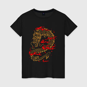 Женская футболка хлопок с принтом Китайский дракон в Екатеринбурге, 100% хлопок | прямой крой, круглый вырез горловины, длина до линии бедер, слегка спущенное плечо | china | chineese | cloud | culture | dragon | long | lun | serpent | snake | девять сыновей дракона | дилун | змей | инлун | китай | китайская | культура | лун | лунван | облачный | поднебесная | поднебесный | путешествия | тяньлун