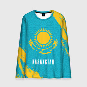 Мужской лонгслив 3D с принтом КАЗАХСТАН / KAZAKHSTAN в Екатеринбурге, 100% полиэстер | длинные рукава, круглый вырез горловины, полуприлегающий силуэт | Тематика изображения на принте: flag | kazakhstan | qazaqstan | герб | захах | казахстан | кахахи | лого | нур султан | республика | символ | страна | флаг