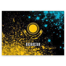 Поздравительная открытка с принтом КАЗАХСТАН / KAZAKHSTAN в Екатеринбурге, 100% бумага | плотность бумаги 280 г/м2, матовая, на обратной стороне линовка и место для марки
 | flag | kazakhstan | qazaqstan | герб | захах | казахстан | кахахи | лого | нур султан | республика | символ | страна | флаг