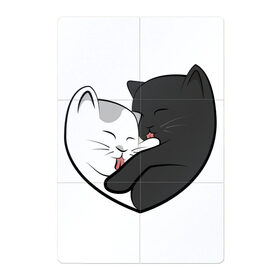 Магнитный плакат 2Х3 с принтом Влюблённые котики в Екатеринбурге, Полимерный материал с магнитным слоем | 6 деталей размером 9*9 см | Тематика изображения на принте: арт | белая кошка | белый кот | влюблённые | кот | кот и кошка | кошка | любовь | пара | рисунок | чёрная кошка | чёрный кот