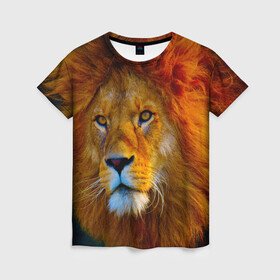 Женская футболка 3D с принтом Лев 3D в Екатеринбурге, 100% полиэфир ( синтетическое хлопкоподобное полотно) | прямой крой, круглый вырез горловины, длина до линии бедер | leon king | голова льва | король лев | лев | симба | хищник