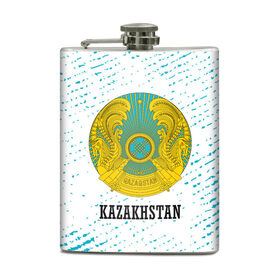 Фляга с принтом KAZAKHSTAN / КАЗАХСТАН в Екатеринбурге, металлический корпус | емкость 0,22 л, размер 125 х 94 мм. Виниловая наклейка запечатывается полностью | Тематика изображения на принте: flag | kazakhstan | qazaqstan | герб | захах | казахстан | кахахи | лого | нур султан | республика | символ | страна | флаг