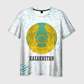 Мужская футболка 3D с принтом KAZAKHSTAN / КАЗАХСТАН в Екатеринбурге, 100% полиэфир | прямой крой, круглый вырез горловины, длина до линии бедер | flag | kazakhstan | qazaqstan | герб | захах | казахстан | кахахи | лого | нур султан | республика | символ | страна | флаг