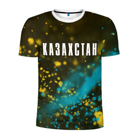 Мужская футболка 3D спортивная с принтом КАЗАХСТАН / KAZAKHSTAN в Екатеринбурге, 100% полиэстер с улучшенными характеристиками | приталенный силуэт, круглая горловина, широкие плечи, сужается к линии бедра | Тематика изображения на принте: 
