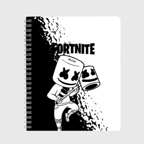 Тетрадь с принтом FORTNITE MARSHMELLO в Екатеринбурге, 100% бумага | 48 листов, плотность листов — 60 г/м2, плотность картонной обложки — 250 г/м2. Листы скреплены сбоку удобной пружинной спиралью. Уголки страниц и обложки скругленные. Цвет линий — светло-серый
 | archetype | fortnite | fortnite x | game | ikonik | marshmello | raven | архетип | ворон | игра | иконик | маршмелло | фортнайт