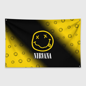 Флаг-баннер с принтом NIRVANA НИРВАНА в Екатеринбурге, 100% полиэстер | размер 67 х 109 см, плотность ткани — 95 г/м2; по краям флага есть четыре люверса для крепления | band | cobain | face | kurt | logo | music | nirvana | rock | rocknroll | группа | кобейн | курт | лого | логотип | музыка | музыкальная | нирвана | рожица | рок | рокнролл | символ