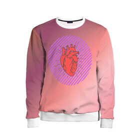 Детский свитшот 3D с принтом Сердечко на розовом фоне в Екатеринбурге, 100% полиэстер | свободная посадка, прямой крой, мягкая тканевая резинка на рукавах и понизу свитшота | Тематика изображения на принте: круг | любовь | неон | полосатый | розовый | сердце | сияние | фиолетовый