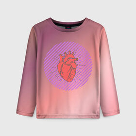 Детский лонгслив 3D с принтом Сердечко на розовом фоне в Екатеринбурге, 100% полиэстер | длинные рукава, круглый вырез горловины, полуприлегающий силуэт
 | Тематика изображения на принте: круг | любовь | неон | полосатый | розовый | сердце | сияние | фиолетовый