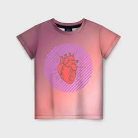 Детская футболка 3D с принтом Сердечко на розовом фоне в Екатеринбурге, 100% гипоаллергенный полиэфир | прямой крой, круглый вырез горловины, длина до линии бедер, чуть спущенное плечо, ткань немного тянется | Тематика изображения на принте: круг | любовь | неон | полосатый | розовый | сердце | сияние | фиолетовый