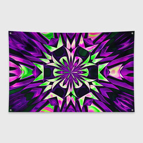 Флаг-баннер с принтом Kaleidoscope в Екатеринбурге, 100% полиэстер | размер 67 х 109 см, плотность ткани — 95 г/м2; по краям флага есть четыре люверса для крепления | abstraction | fractal | kaleidoscope | light green | pattern | purple | symmetry | абстракция | калейдоскоп | салатовый | симметрия | узор | фиолетовый | фрактал