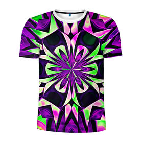 Мужская футболка 3D спортивная с принтом Kaleidoscope в Екатеринбурге, 100% полиэстер с улучшенными характеристиками | приталенный силуэт, круглая горловина, широкие плечи, сужается к линии бедра | abstraction | fractal | kaleidoscope | light green | pattern | purple | symmetry | абстракция | калейдоскоп | салатовый | симметрия | узор | фиолетовый | фрактал