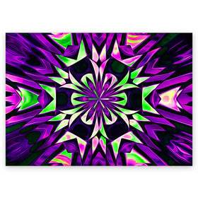 Поздравительная открытка с принтом Kaleidoscope в Екатеринбурге, 100% бумага | плотность бумаги 280 г/м2, матовая, на обратной стороне линовка и место для марки
 | abstraction | fractal | kaleidoscope | light green | pattern | purple | symmetry | абстракция | калейдоскоп | салатовый | симметрия | узор | фиолетовый | фрактал