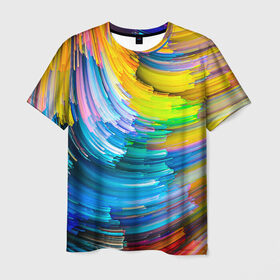 Мужская футболка 3D с принтом Цветные полоски в Екатеринбурге, 100% полиэфир | прямой крой, круглый вырез горловины, длина до линии бедер | colors | полоски | радуга | спагетти | цвета | цветная | цветные спагетти