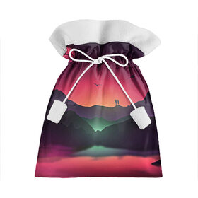 Подарочный 3D мешок с принтом Фиолетовый рассвет в Екатеринбурге, 100% полиэстер | Размер: 29*39 см | colors | закат | кровавый закат | кровавый рассвет | река между гор | цвета