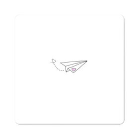 Магнит виниловый Квадрат с принтом самолетик в Екатеринбурге, полимерный материал с магнитным слоем | размер 9*9 см, закругленные углы | Тематика изображения на принте: белый самолетик | бумажный самолетик | минимализм | розовое сердечко | самолет | самолетик | сердечко | тумблер | чб