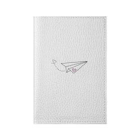 Обложка для паспорта матовая кожа с принтом самолетик в Екатеринбурге, натуральная матовая кожа | размер 19,3 х 13,7 см; прозрачные пластиковые крепления | белый самолетик | бумажный самолетик | минимализм | розовое сердечко | самолет | самолетик | сердечко | тумблер | чб