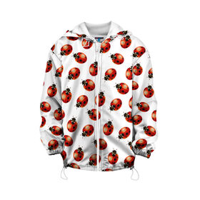 Детская куртка 3D с принтом Нашествие божьих коровок в Екатеринбурге, 100% полиэстер | застежка — молния, подол и капюшон оформлены резинкой с фиксаторами, по бокам — два кармана без застежек, один потайной карман на груди, плотность верхнего слоя — 90 г/м2; плотность флисового подклада — 260 г/м2 | animals | cute | girl | ladybug | nature | pattern | red | summer | бабочки | божьи коровки | божья коровка | горошек | девушкам | животные | жук | жуки | кружочки | крылья | лето | милые | насекомые | паттерн | пауки | подарок