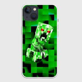 Чехол для iPhone 13 с принтом Minecraft creeper в Екатеринбурге,  |  | blox | creeper | dungeons | game | geometry | logo | pixel | steve | алекс | герои | детям | зелень | игра | квадраты | крипер | куб | логотипы игр | майнкрафт | мальчикам | мобы | персонажи | пиксель | пиксельный | подземелья