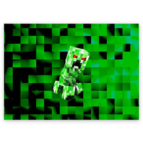 Поздравительная открытка с принтом Minecraft creeper в Екатеринбурге, 100% бумага | плотность бумаги 280 г/м2, матовая, на обратной стороне линовка и место для марки
 | Тематика изображения на принте: blox | creeper | dungeons | game | geometry | logo | pixel | steve | алекс | герои | детям | зелень | игра | квадраты | крипер | куб | логотипы игр | майнкрафт | мальчикам | мобы | персонажи | пиксель | пиксельный | подземелья