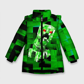 Зимняя куртка для девочек 3D с принтом Minecraft creeper в Екатеринбурге, ткань верха — 100% полиэстер; подклад — 100% полиэстер, утеплитель — 100% полиэстер. | длина ниже бедра, удлиненная спинка, воротник стойка и отстегивающийся капюшон. Есть боковые карманы с листочкой на кнопках, утяжки по низу изделия и внутренний карман на молнии. 

Предусмотрены светоотражающий принт на спинке, радужный светоотражающий элемент на пуллере молнии и на резинке для утяжки. | blox | creeper | dungeons | game | geometry | logo | pixel | steve | алекс | герои | детям | зелень | игра | квадраты | крипер | куб | логотипы игр | майнкрафт | мальчикам | мобы | персонажи | пиксель | пиксельный | подземелья