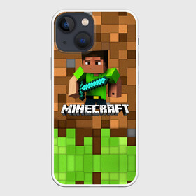 Чехол для iPhone 13 mini с принтом Minecraft logo heroes в Екатеринбурге,  |  | Тематика изображения на принте: blox | creeper | dungeons | game | geometry | pixel | steve | алекс | герои | детям | зелень | игра | квадраты | крипер | куб | логотипы игр | майнкрафт | мальчикам | меч | мобы | персонажи | пиксель | пиксельный | подземелья