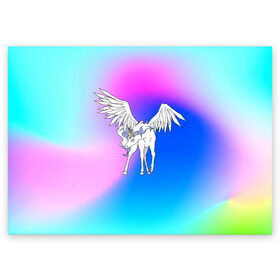 Поздравительная открытка с принтом Пегас Гелиос в Екатеринбурге, 100% бумага | плотность бумаги 280 г/м2, матовая, на обратной стороне линовка и место для марки
 | anime | luna | princess | sailor moon | wings | ангел | градиент | детям | единорог | звезды | конь | красивый | крылья | лошадка | луна | любовь | марс | мифический | небеса | перья | радуга | сейлор мун | сказочный | токио