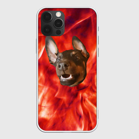 Чехол для iPhone 12 Pro Max с принтом Огненый Пес в Екатеринбурге, Силикон |  | Тематика изображения на принте: голова | горячий | горящий | доберман | животное | зверек | зверь | зубы | клык | красный | лицо | овчарка | огонь | пес | пламя | рот | ротвейлер | свет | собака | удивленный | улыбка | щенок
