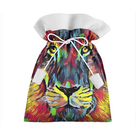Подарочный 3D мешок с принтом Rainbow lion в Екатеринбурге, 100% полиэстер | Размер: 29*39 см | color | ears | eyes | jaw | lion | mane | muzzle | nose | paint | view | взгляд | глаза | грива | краска | лев | нос | пасть | цвет