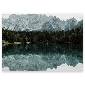 Поздравительная открытка с принтом отражение горы в озере в Екатеринбурге, 100% бумага | плотность бумаги 280 г/м2, матовая, на обратной стороне линовка и место для марки
 | Тематика изображения на принте: гора | горы | озеро | отражение горы | природа