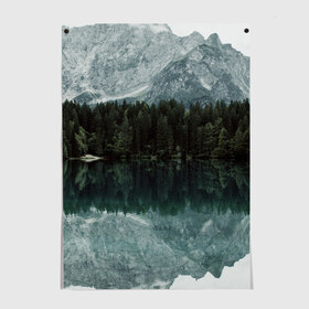 Постер с принтом отражение горы в озере в Екатеринбурге, 100% бумага
 | бумага, плотность 150 мг. Матовая, но за счет высокого коэффициента гладкости имеет небольшой блеск и дает на свету блики, но в отличии от глянцевой бумаги не покрыта лаком | гора | горы | озеро | отражение горы | природа