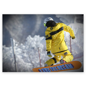 Поздравительная открытка с принтом сноубордист в Екатеринбурге, 100% бумага | плотность бумаги 280 г/м2, матовая, на обратной стороне линовка и место для марки
 | snowboard | прыжок | сноуборд | сноубординг | сноубордист | экстрим