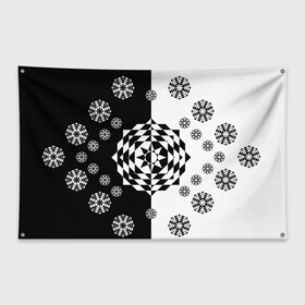 Флаг-баннер с принтом Черное солнце в Екатеринбурге, 100% полиэстер | размер 67 х 109 см, плотность ткани — 95 г/м2; по краям флага есть четыре люверса для крепления | геометрия | монохром | роза | ромбы | снежинки | треугольники | цветок | черно белое