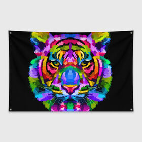 Флаг-баннер с принтом Neon tiger в Екатеринбурге, 100% полиэстер | размер 67 х 109 см, плотность ткани — 95 г/м2; по краям флага есть четыре люверса для крепления | color | ears | eyes | muzzle | neon | tiger | vanguard | view | авангард | взгляд | глаза | неон | тигр | уши | цвет