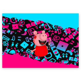 Поздравительная открытка с принтом Roblox piggy/Свинка Пигги в Екатеринбурге, 100% бумага | плотность бумаги 280 г/м2, матовая, на обратной стороне линовка и место для марки
 | game | piggy | roblox | блок | игра | игрушка | лего | майнкрафт | персонажи | персонажи из кубиков | пигги | роблокс | робот | свинка