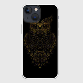 Чехол для iPhone 13 mini с принтом сова в Екатеринбурге,  |  | золото | птица | птичка | роспись | сова | филин