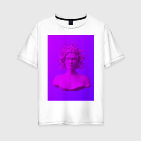 Женская футболка хлопок Oversize с принтом Vaporwave art 1-1 в Екатеринбурге, 100% хлопок | свободный крой, круглый ворот, спущенный рукав, длина до линии бедер
 | aesthetic | electronica | music | киберпанк | лаунж | музыка | поп | скульптура