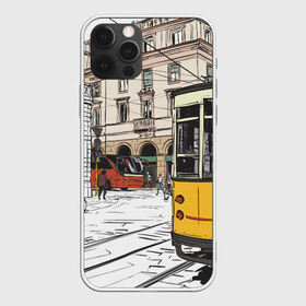 Чехол для iPhone 12 Pro Max с принтом Белый и желтый поезд в Екатеринбурге, Силикон |  | Тематика изображения на принте: белый и желтый поезд | город | дорога | трамвай | транспорт | улица