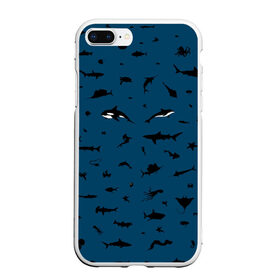 Чехол для iPhone 7Plus/8 Plus матовый с принтом Fish в Екатеринбурге, Силикон | Область печати: задняя сторона чехла, без боковых панелей | dolphin | fish | killer whale | see life | shark | акула | дельфин | касатка | морские обитатели | рыба