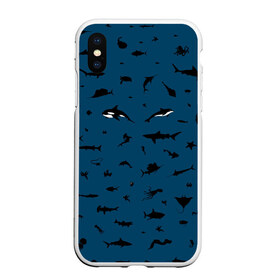 Чехол для iPhone XS Max матовый с принтом Fish в Екатеринбурге, Силикон | Область печати: задняя сторона чехла, без боковых панелей | dolphin | fish | killer whale | see life | shark | акула | дельфин | касатка | морские обитатели | рыба