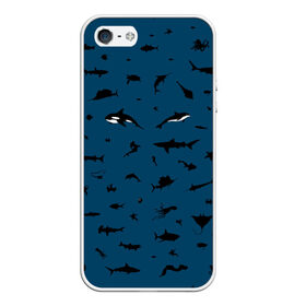 Чехол для iPhone 5/5S матовый с принтом Fish в Екатеринбурге, Силикон | Область печати: задняя сторона чехла, без боковых панелей | dolphin | fish | killer whale | see life | shark | акула | дельфин | касатка | морские обитатели | рыба