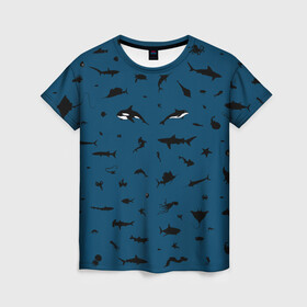 Женская футболка 3D с принтом Fish в Екатеринбурге, 100% полиэфир ( синтетическое хлопкоподобное полотно) | прямой крой, круглый вырез горловины, длина до линии бедер | dolphin | fish | killer whale | see life | shark | акула | дельфин | касатка | морские обитатели | рыба