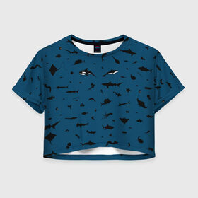 Женская футболка Crop-top 3D с принтом Fish в Екатеринбурге, 100% полиэстер | круглая горловина, длина футболки до линии талии, рукава с отворотами | dolphin | fish | killer whale | see life | shark | акула | дельфин | касатка | морские обитатели | рыба
