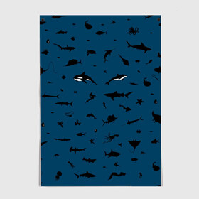 Постер с принтом Fish в Екатеринбурге, 100% бумага
 | бумага, плотность 150 мг. Матовая, но за счет высокого коэффициента гладкости имеет небольшой блеск и дает на свету блики, но в отличии от глянцевой бумаги не покрыта лаком | dolphin | fish | killer whale | see life | shark | акула | дельфин | касатка | морские обитатели | рыба